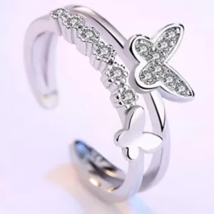 Sterling Silver 22mm Adjustable Butterfly Ring