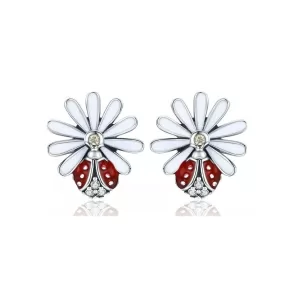 Sterling Silver Red Lady Bug Stud Earrings