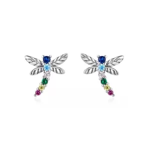 Sterling Silver Colourful Dragon Fly Stud Earrings