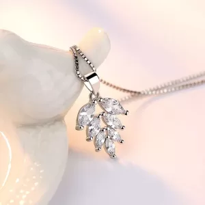 Sterling Silver Clear Diamante Leaf Necklace