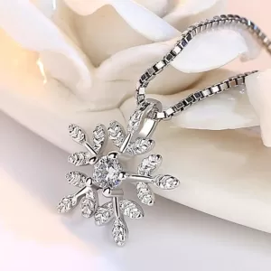 Sterling Silver Clear Diamante Snowflake Necklace