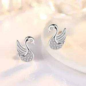 Sterling Silver Diamante Swan Stud Earrings